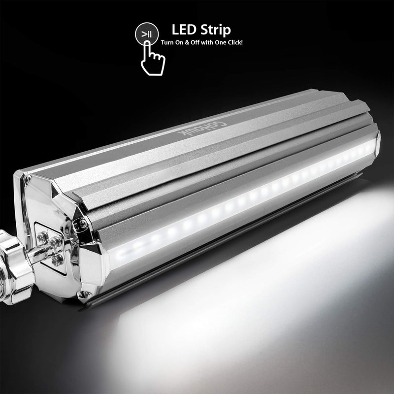 GoHawk مكبرات صوت دراجة نارية GoHawk مع أضواء LED، نظام صوتي مقاوم للماء بتقنية البلوتوث، قاعدة قابلة للتعديل بزاوية 360° لمقابض 7/8" إلى 1-1/4"، راديو FM/AUX/USB - Image 4